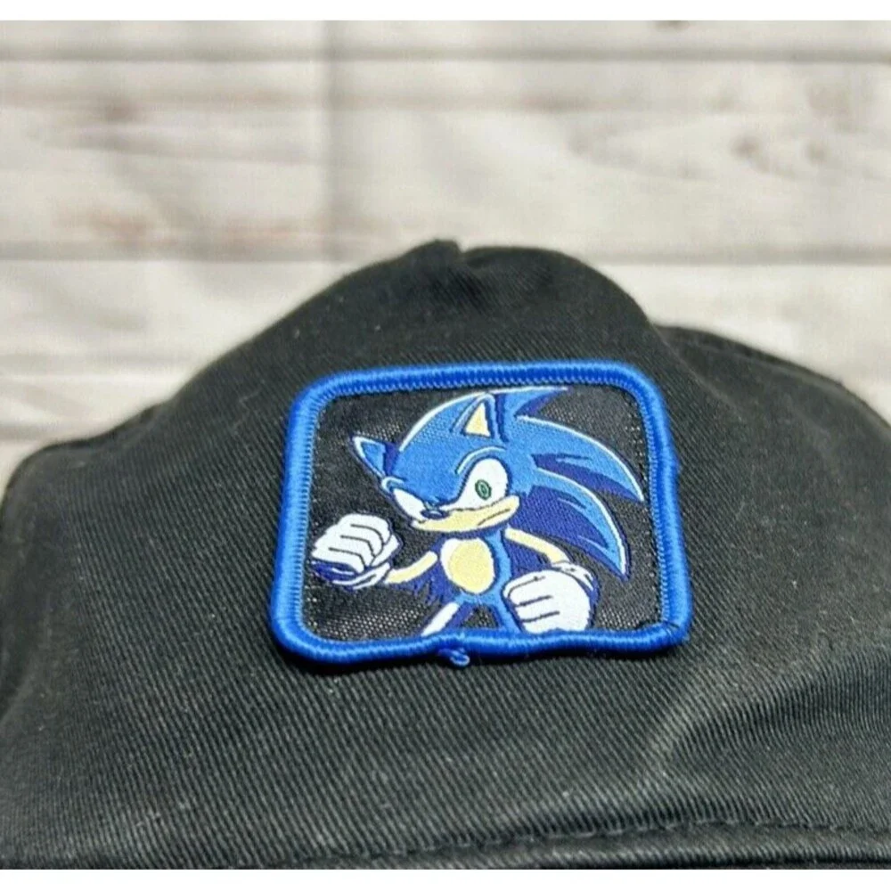 Sonic The Hedgehog Trucker Hat Cap Black Mesh Embroidered‎ Adjustable US 8/14